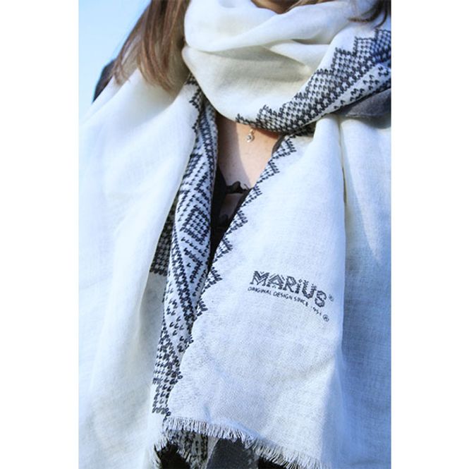 Main Image Wool scarf, MARIUS® pattern, white/blue/grey