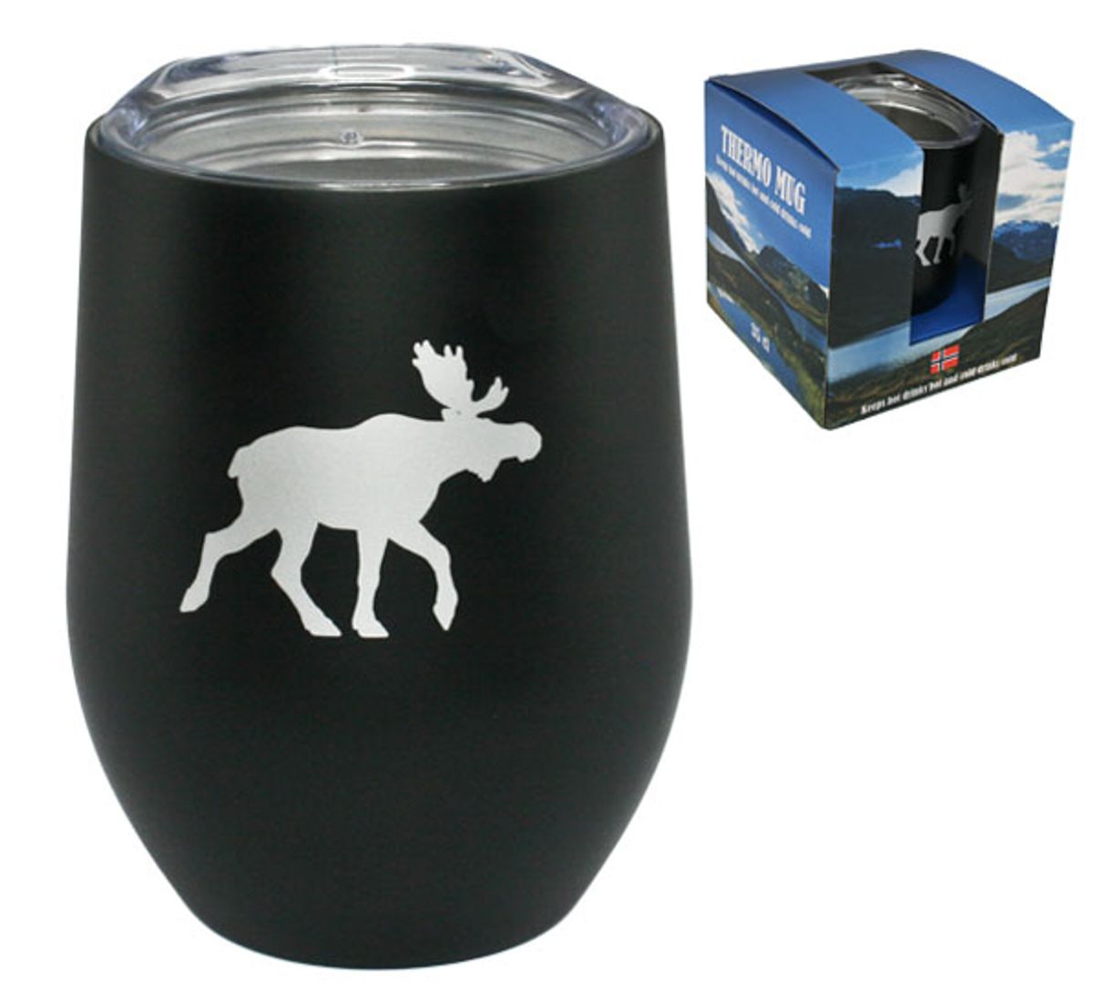 Thermo mug, black with silver moose