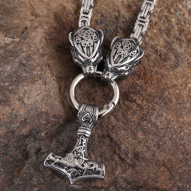 Main Image Viking necklace, Thor's hammer with Fenris ...