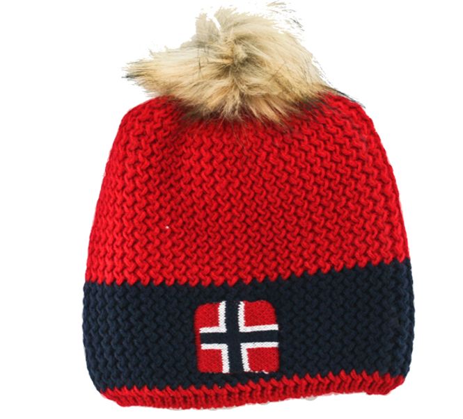 Main Image Knitted hat with flag and tassel, red/blue