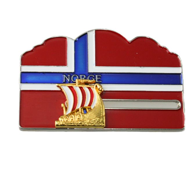 Main Image Magnet Norwegian flag with golden Viking ship