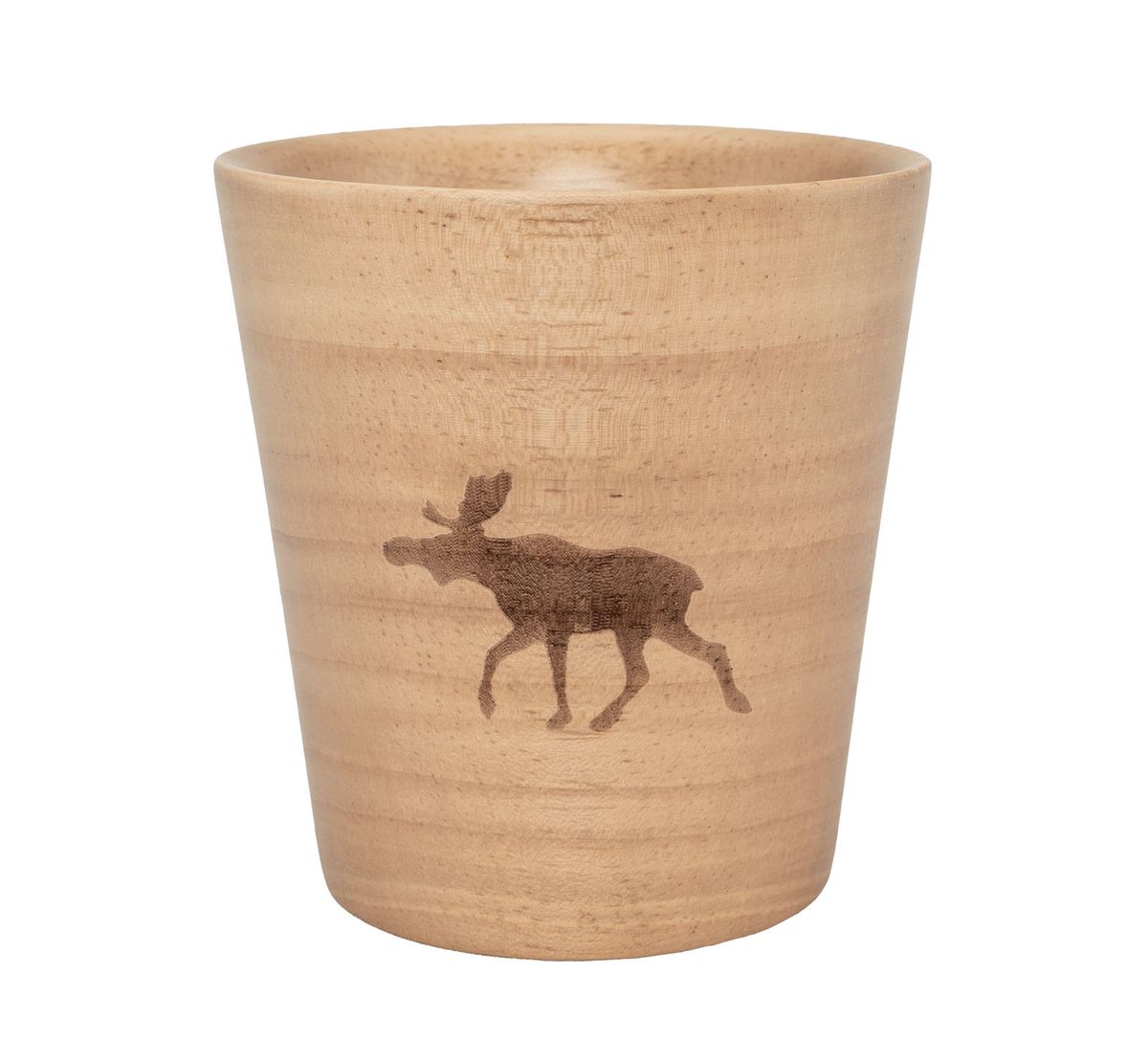 Wooden cup with moose design