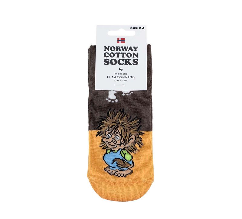 Children's socks with tracks, Troll, brown